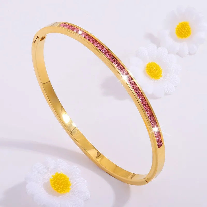 ZAKOL Sparkling Zirconia Inlaid Stainless Steel Stackable Bracelets for Women
