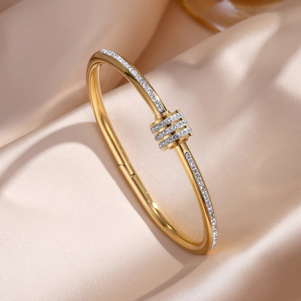 ZAKOL Sparkling Zirconia Inlaid Stainless Steel Stackable Bracelets for Women