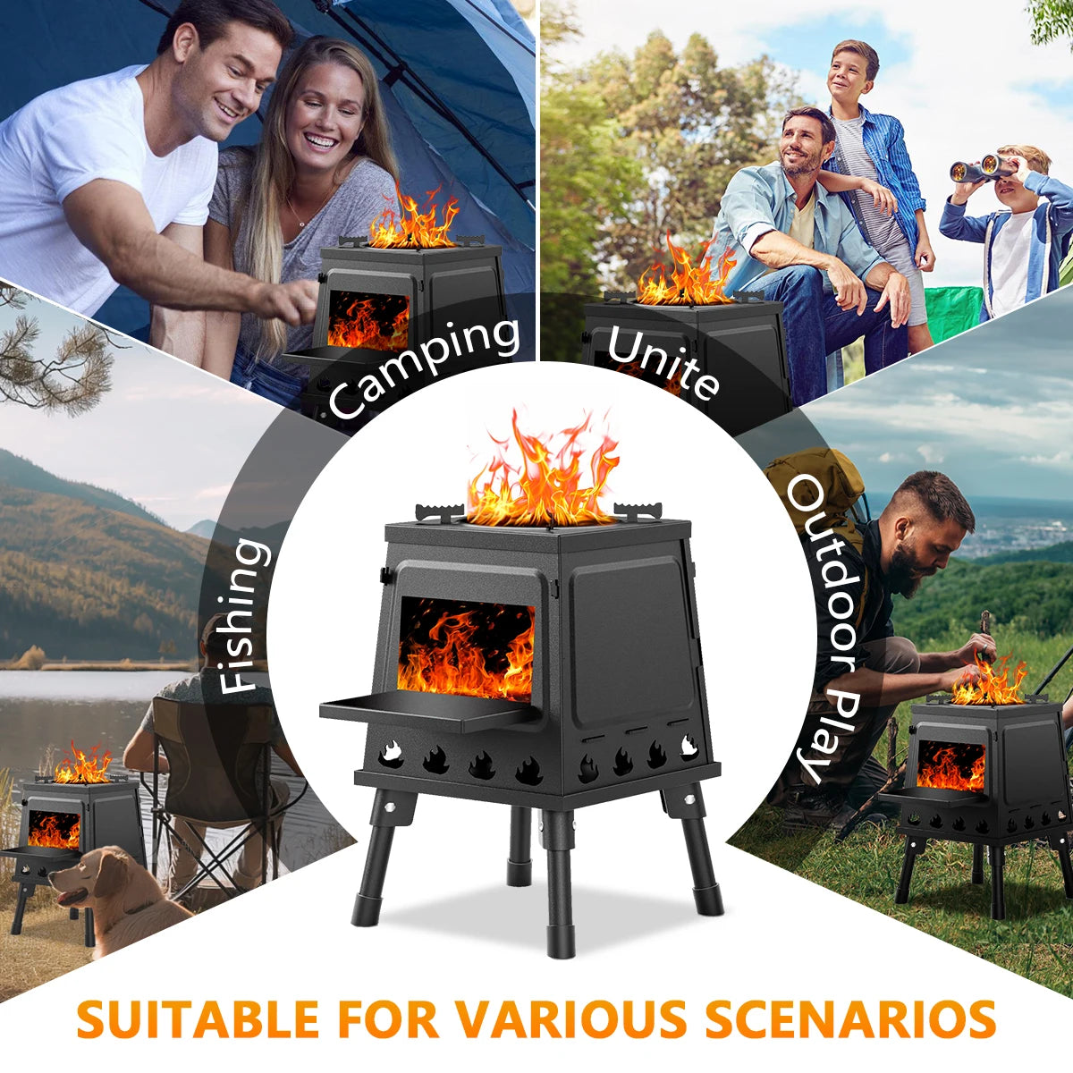 Wood Burning Camp Stove Portable Cast Iron For Camping