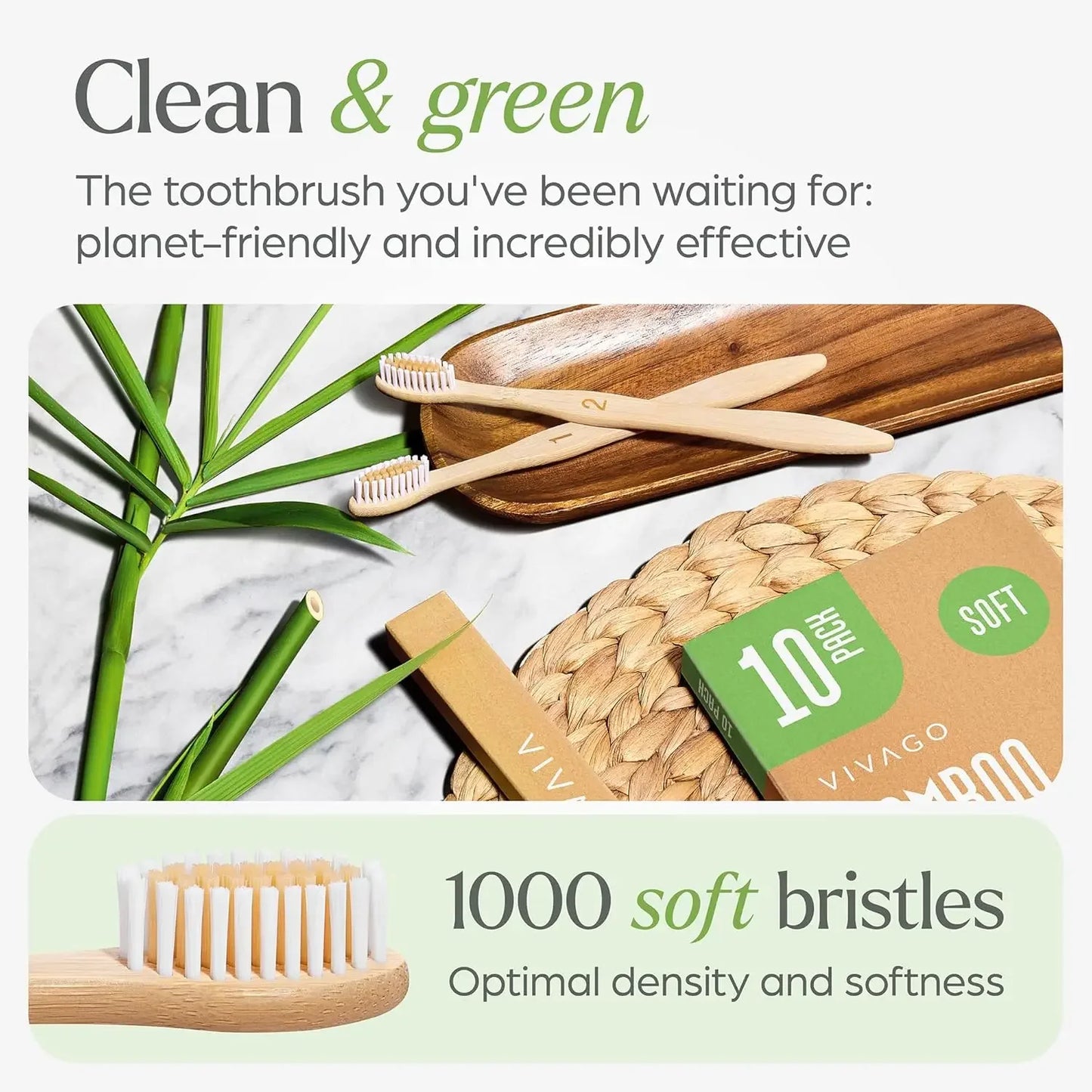 Biodegradable Bamboo Toothbrush Pack, Compostable Wooden Handle, Eco Friendly
