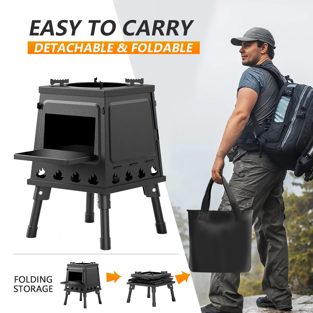 Wood Burning Camp Stove Portable Cast Iron For Camping