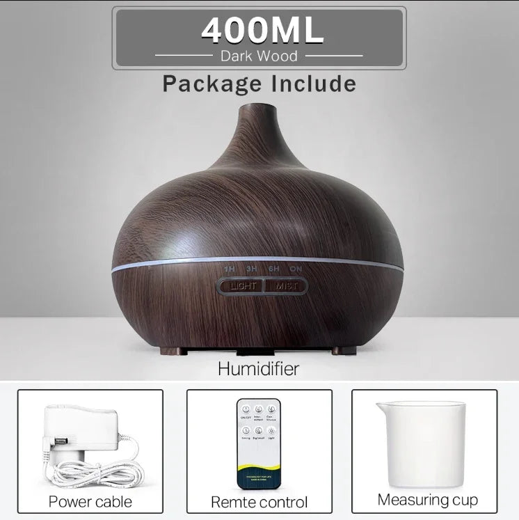 Aromatherapy Essential Oil Diffuser Wood Grain Remote Ultrasonic Humidifier