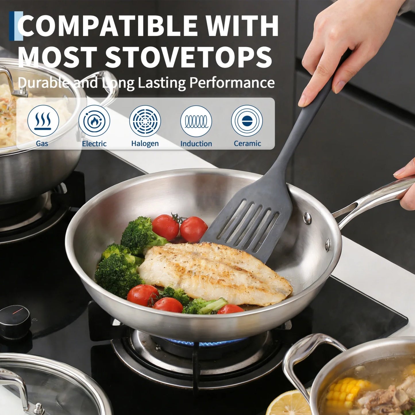 HiMISS 11-Piece 3-Ply Stainless Steel Cookware Set With Lids