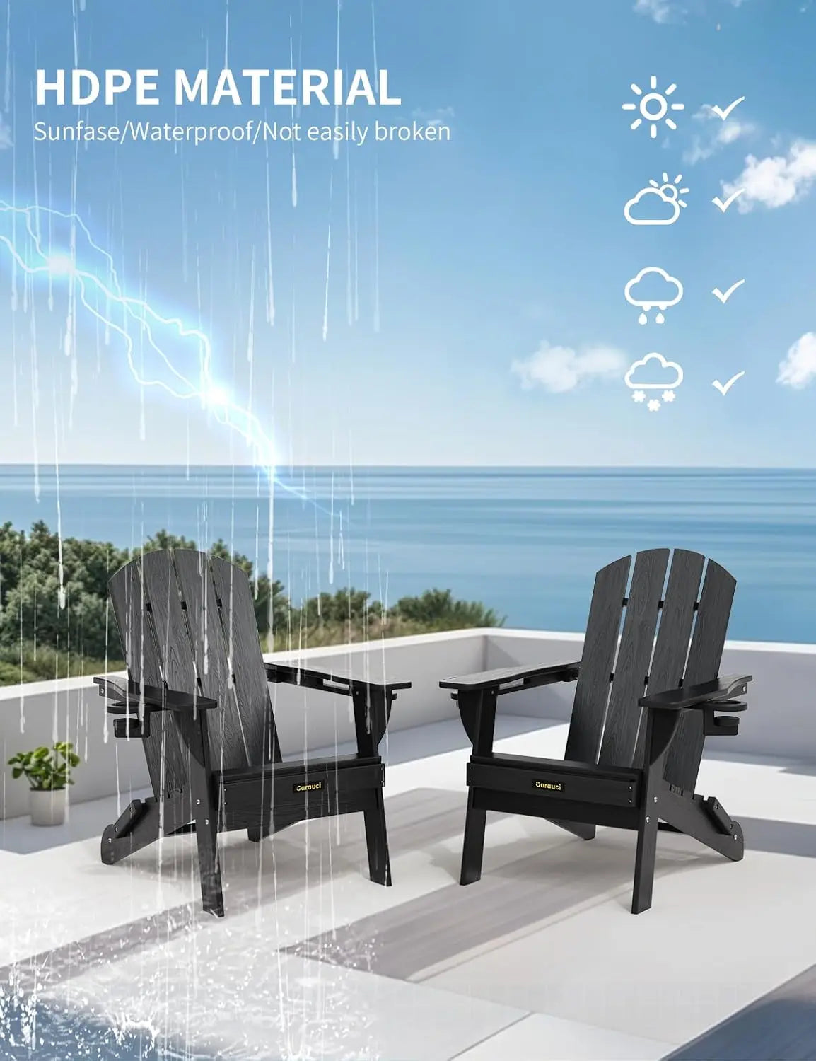 HDPE Wood Grain Folding Adirondack Chair Set With Cup Holders