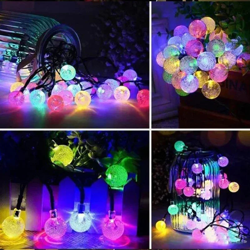 Solar Crystal String Lights Outdoor Fairy Garland 8 Modes Waterproof