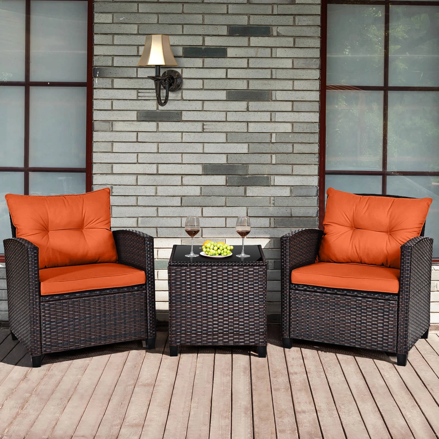 HOMASIS 3 Piece Outdoor Rattan Patio Set Cushioned Sofa