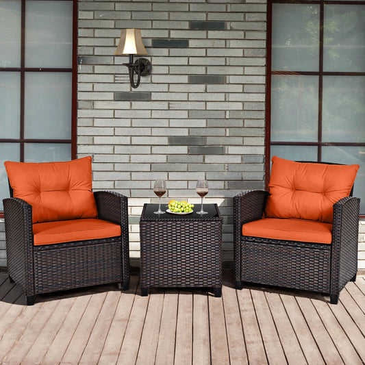 HOMASIS 3 Piece Outdoor Rattan Patio Set Cushioned Sofa