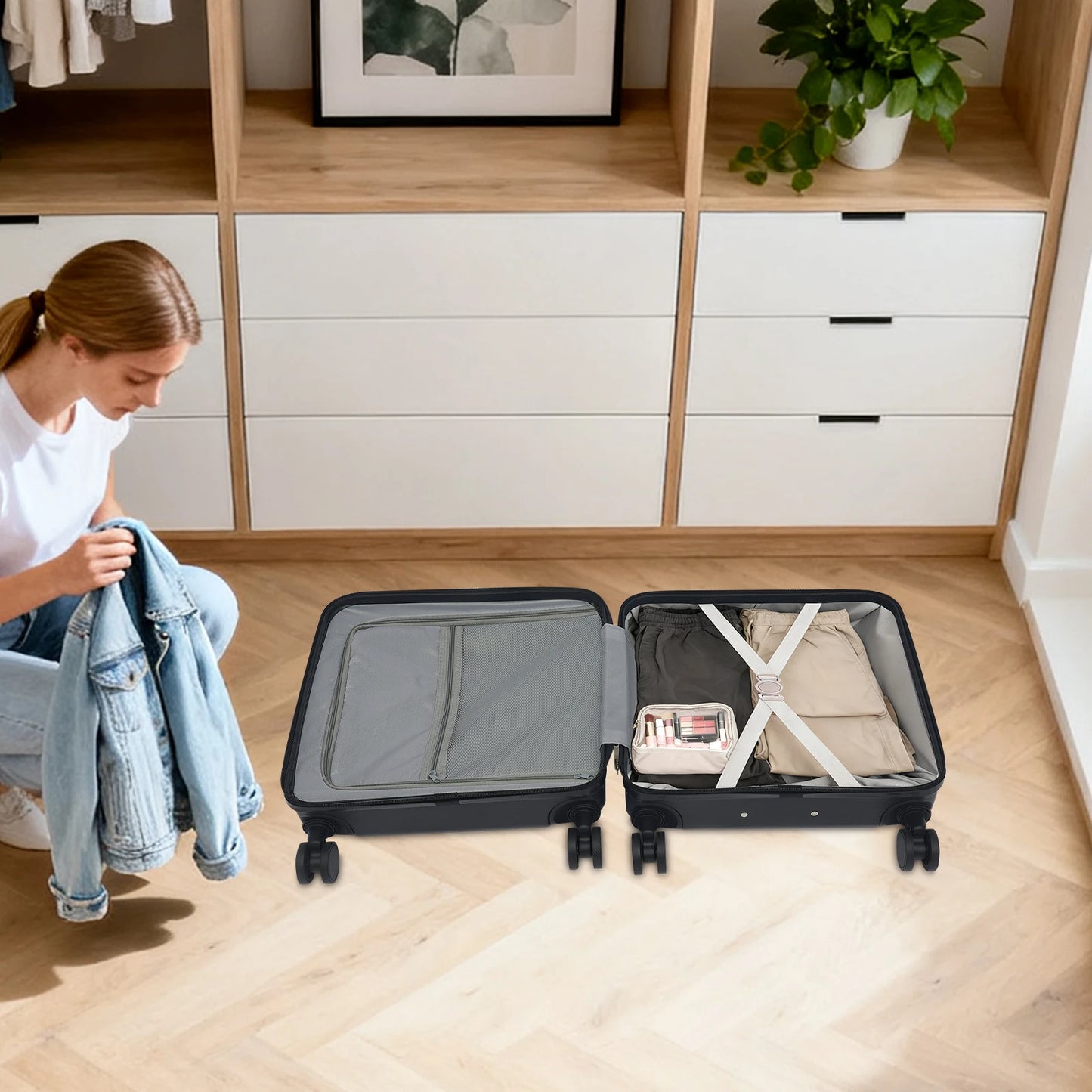 18 Inch Boarding Rolling Suitcase With Front Compartment Luggage