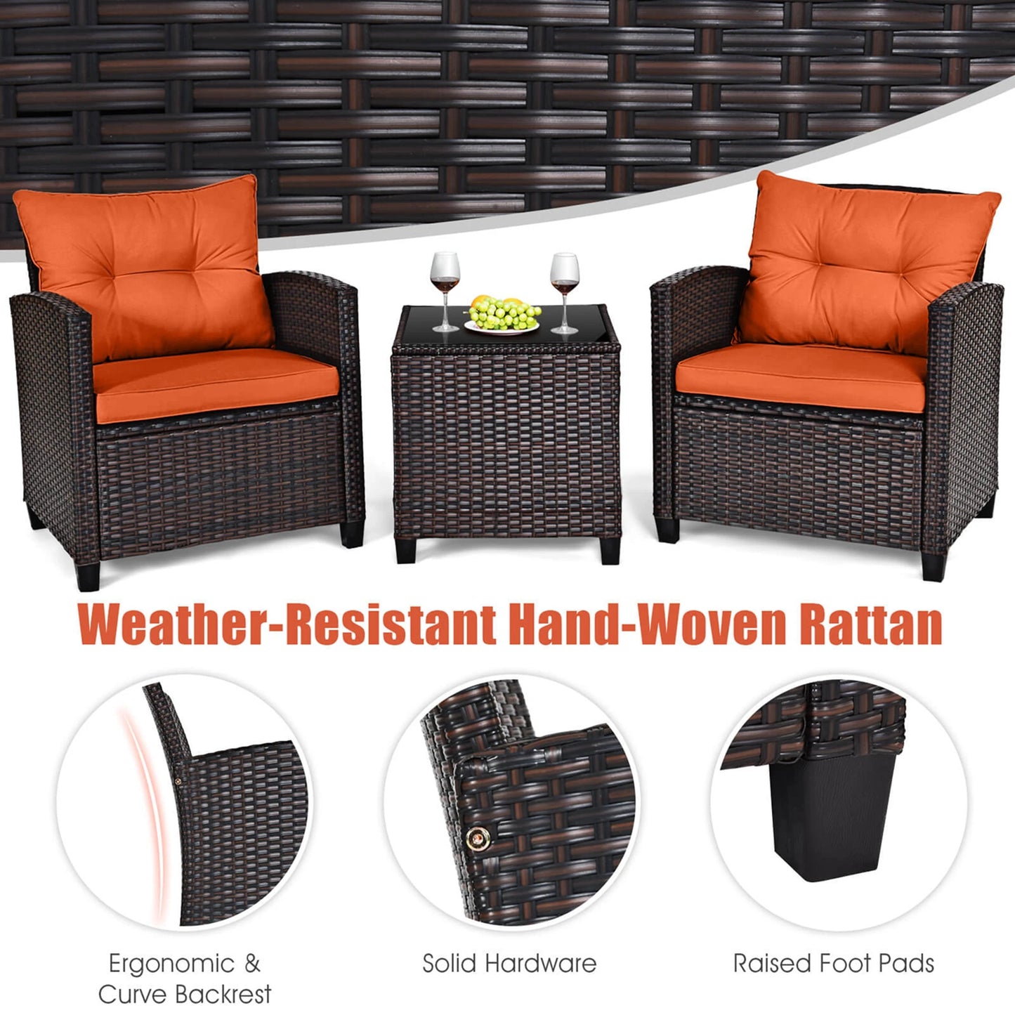 HOMASIS 3 Piece Outdoor Rattan Patio Set Cushioned Sofa