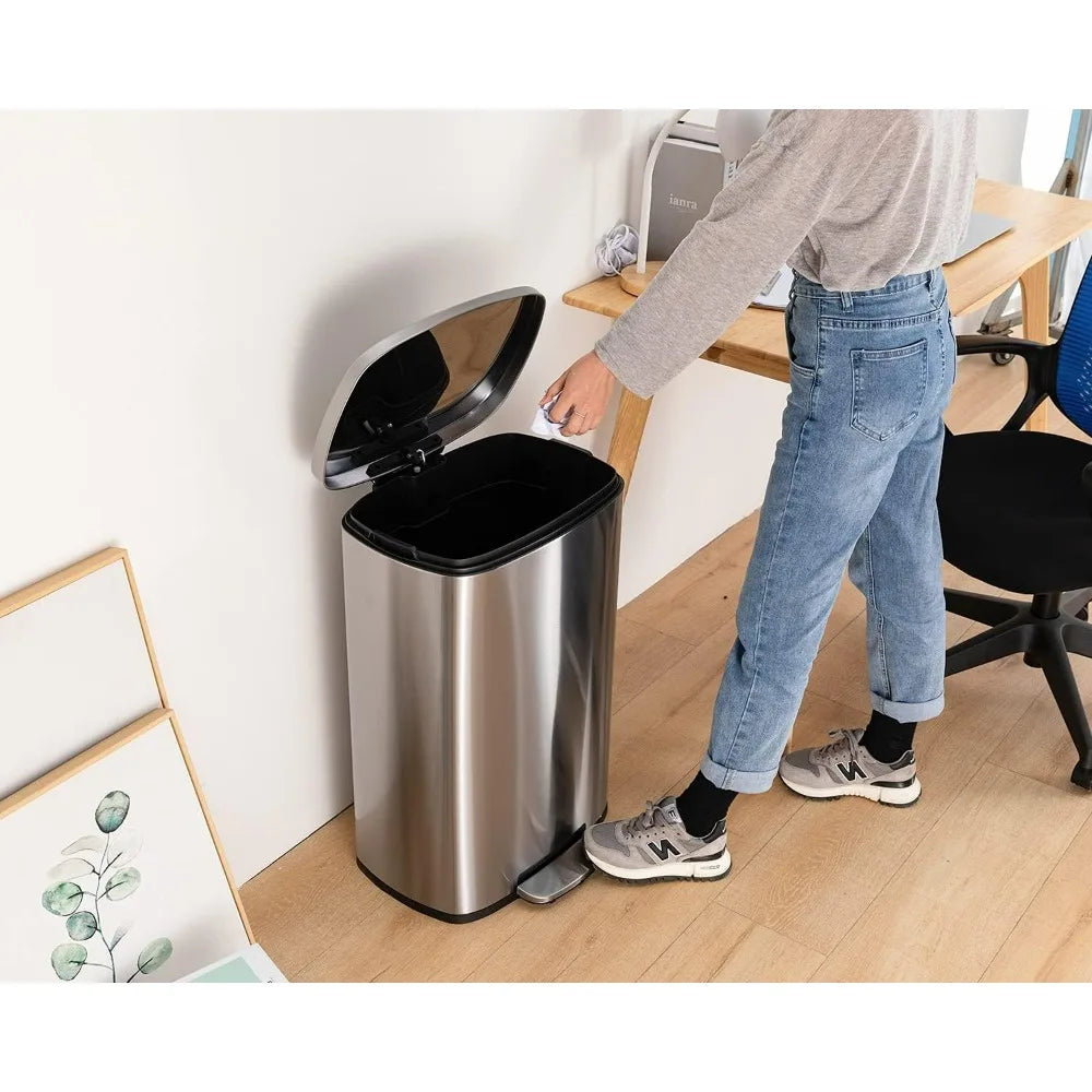 Brushed Stainless Steel Kitchen Trash Can With Lid