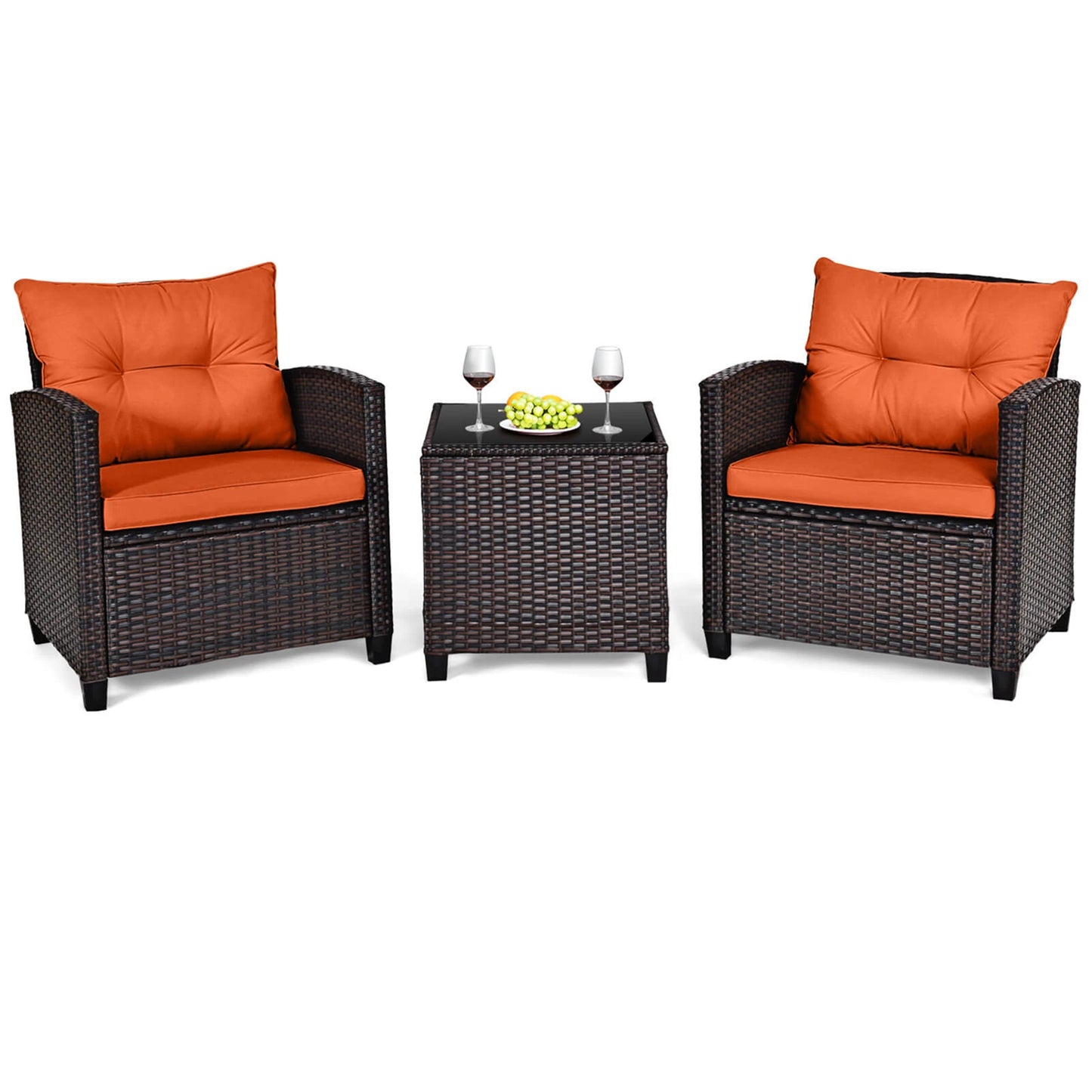 HOMASIS 3 Piece Outdoor Rattan Patio Set Cushioned Sofa