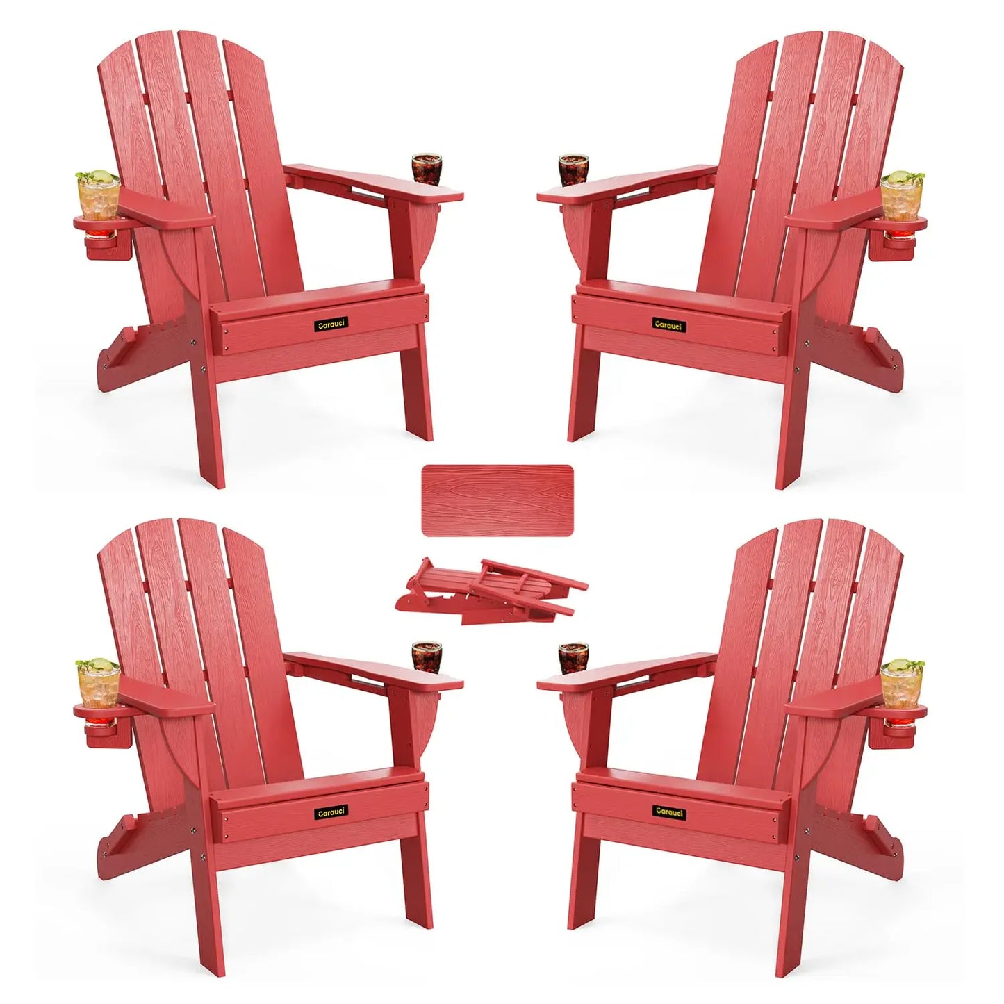 HDPE Wood Grain Folding Adirondack Chair Set With Cup Holders
