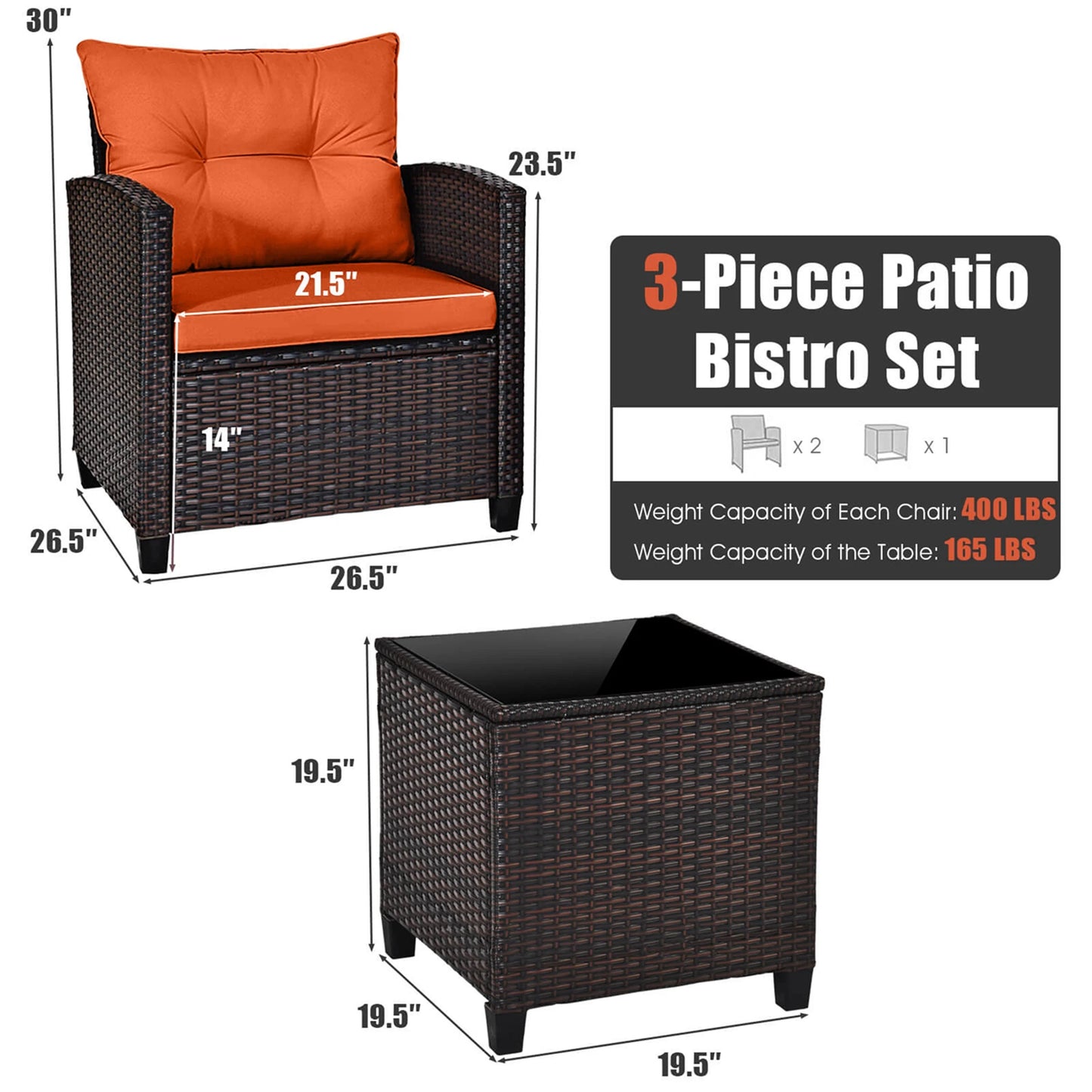 HOMASIS 3 Piece Outdoor Rattan Patio Set Cushioned Sofa