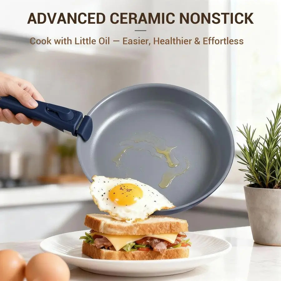 XMSJ 18 Piece Ceramic Cookware Set Nonstick With Removable Handles