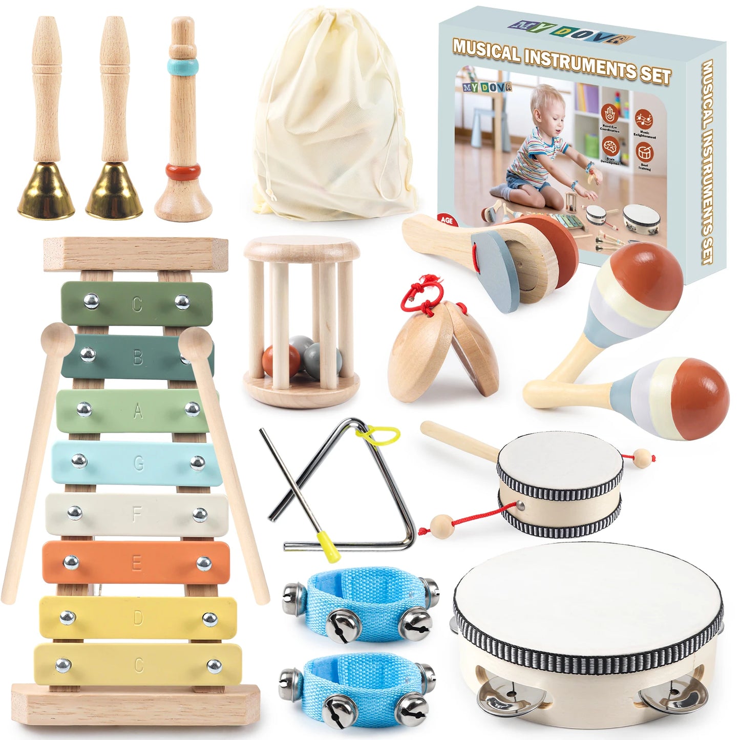 11 In 1 Toddler Wooden Musical Instruments Set For Kids