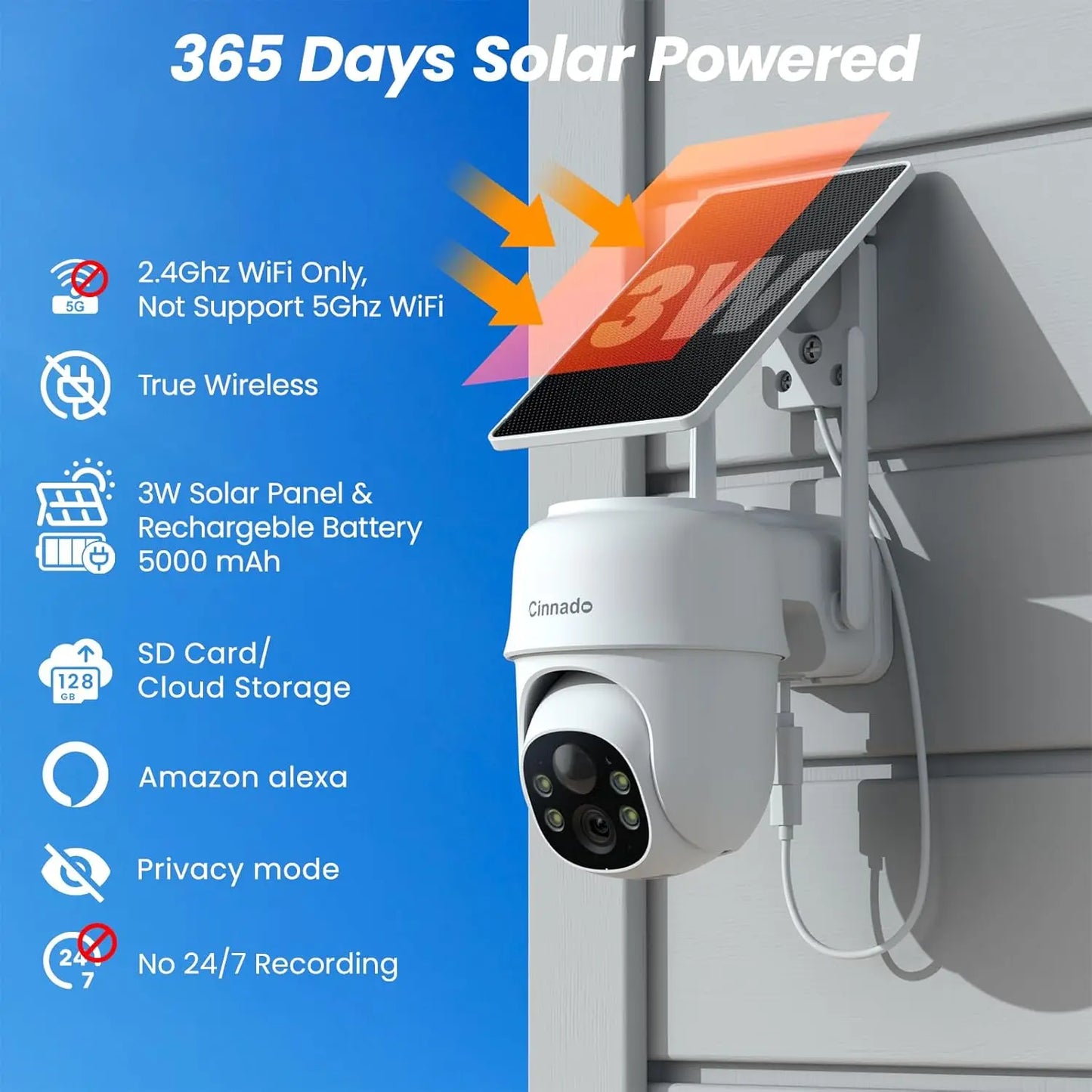 2K Wireless Outdoor Security Camera Solar Powered 360 AI Detection