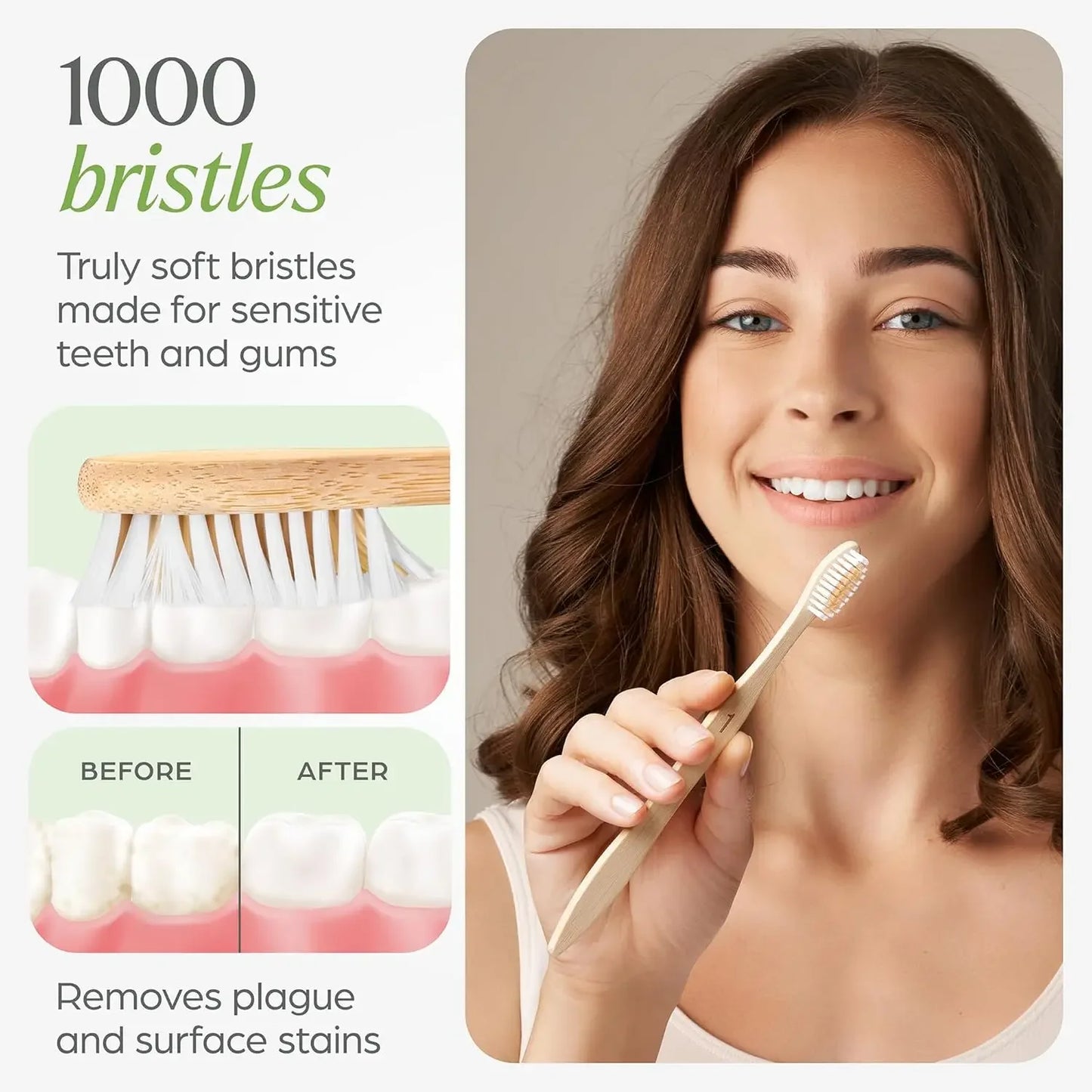 Biodegradable Bamboo Toothbrush Pack, Compostable Wooden Handle, Eco Friendly