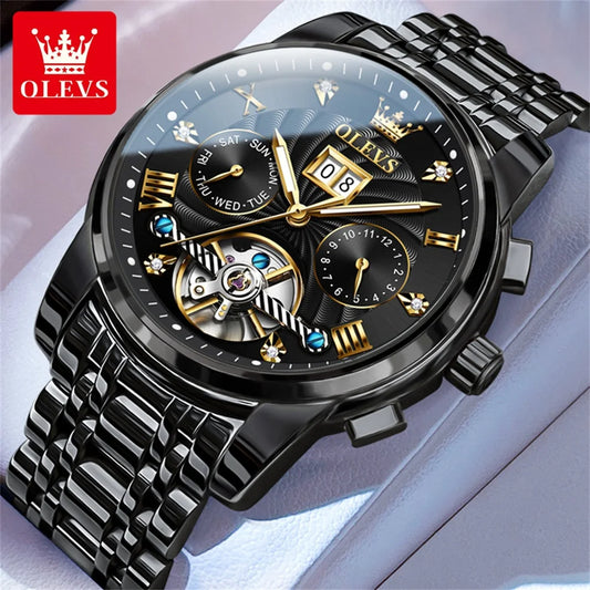 OLEVS Classic Mens Tourbillon Automatic Watch Stainless Steel