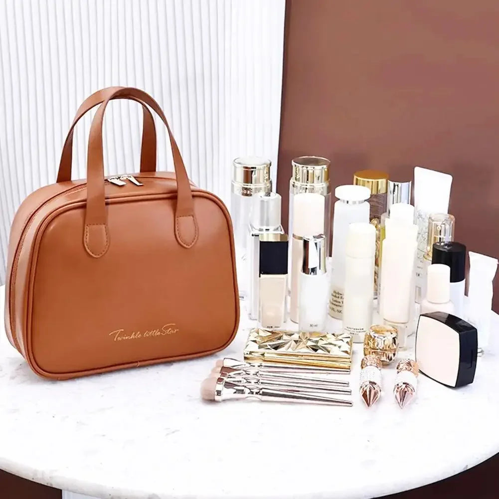 Large Capacity Makeup Case With Stylish Handle, Travel Cosmetic Bag