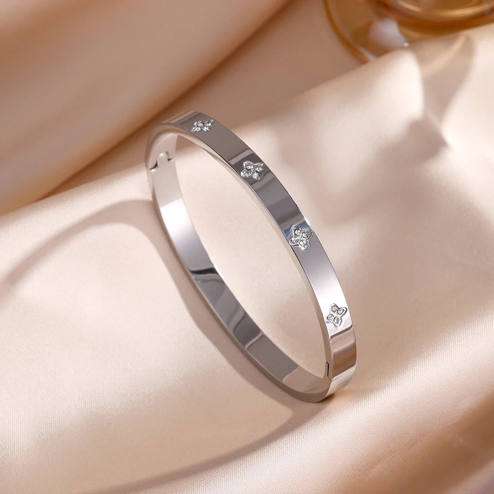 ZAKOL Sparkling Zirconia Inlaid Stainless Steel Stackable Bracelets for Women