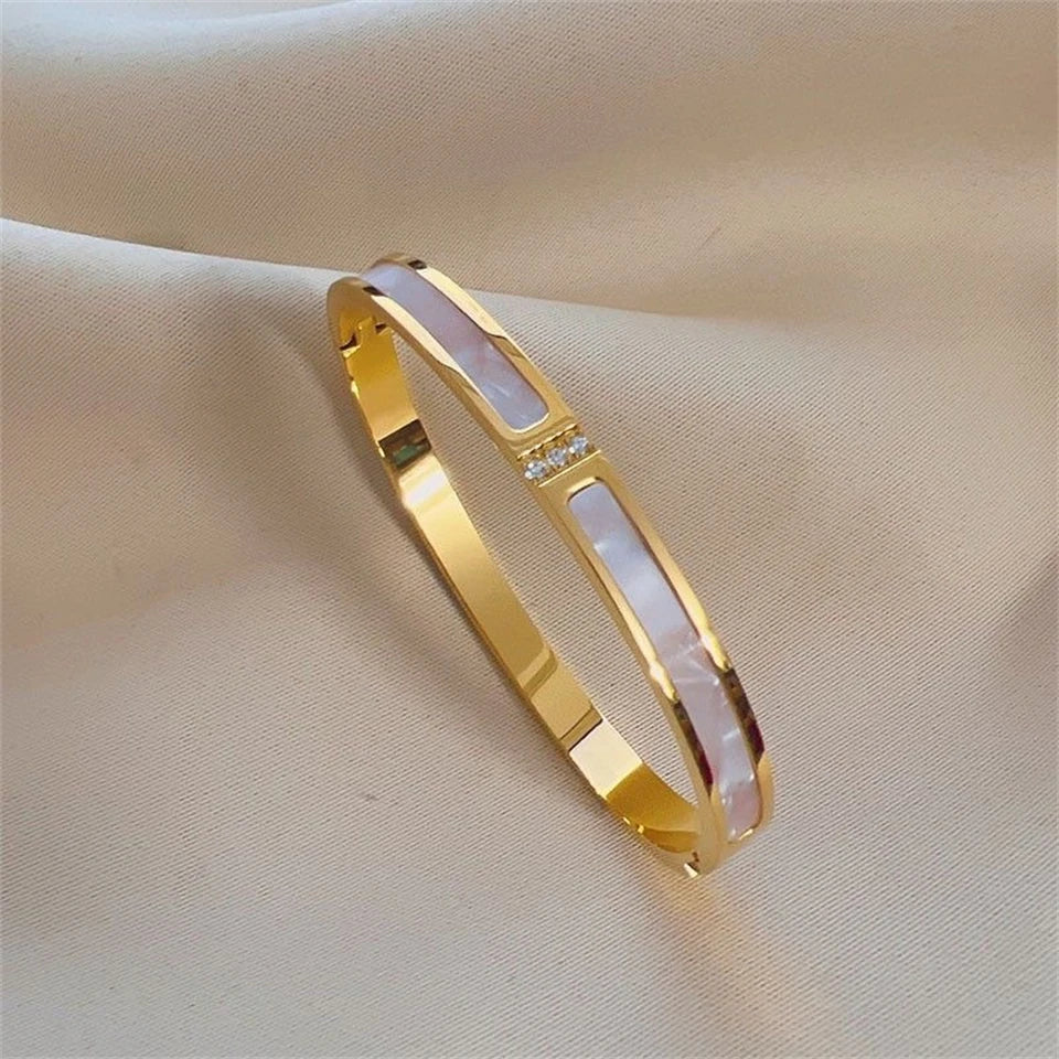 ZAKOL Sparkling Zirconia Inlaid Stainless Steel Stackable Bracelets for Women