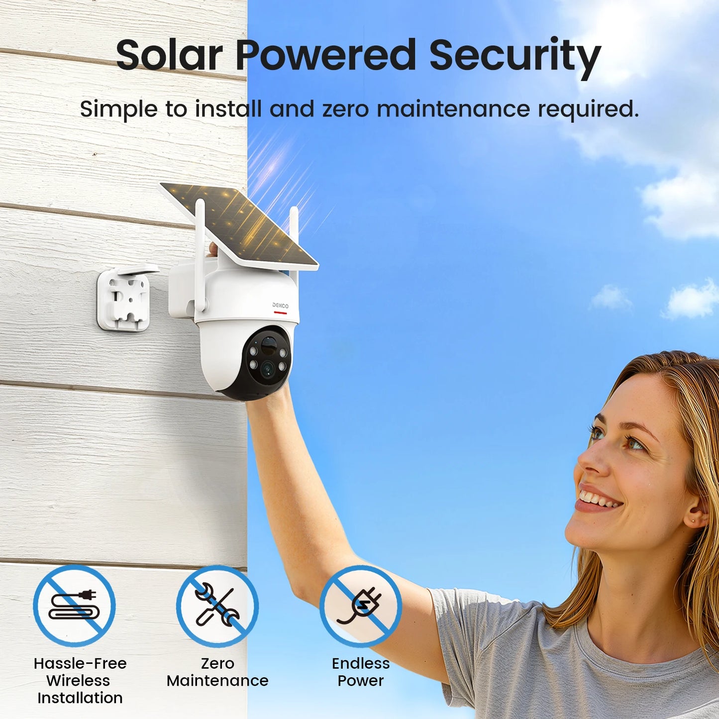 DEKCO 3MP Solar Camera System 4 Camera Kit Alexa PTZ