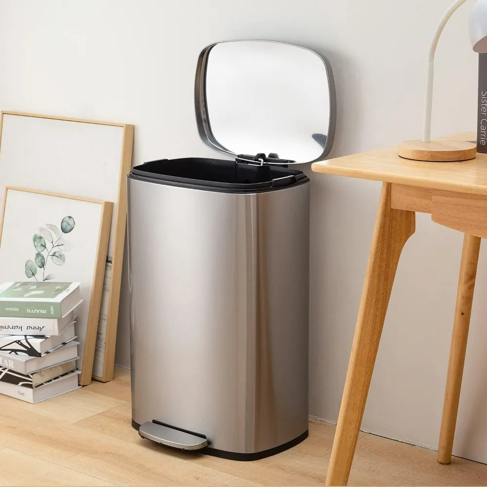 Brushed Stainless Steel Kitchen Trash Can With Lid