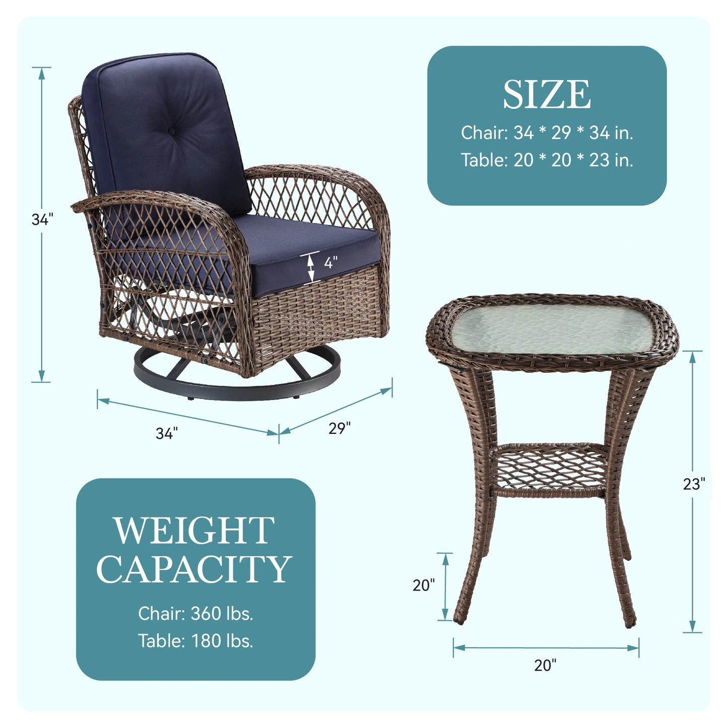 HOOMIC Outdoor Patio Furniture Set With Rotating Rocking Chairs Cushions