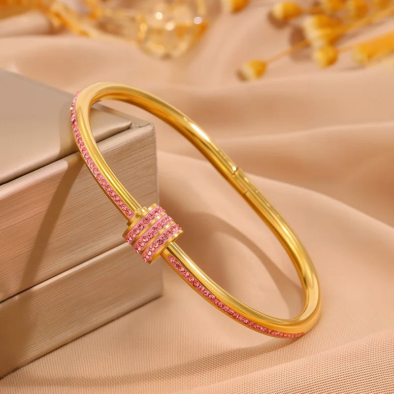 ZAKOL Sparkling Zirconia Inlaid Stainless Steel Stackable Bracelets for Women
