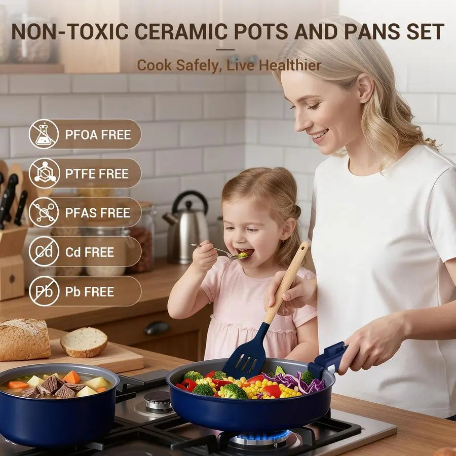 XMSJ 18 Piece Ceramic Cookware Set Nonstick With Removable Handles
